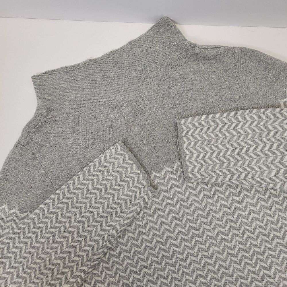 Aspen Womens Lt Gray White Herringbone Pattern Mock Neck Long Sleeve Sweater M